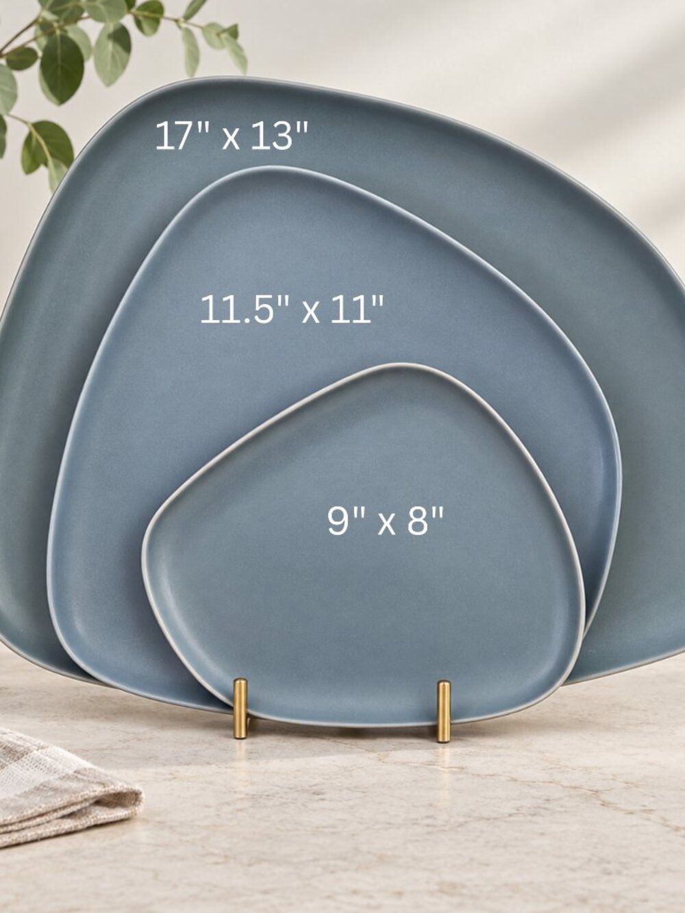 Zodax blue/gray organic shape stoneware serving plates Set of 3
